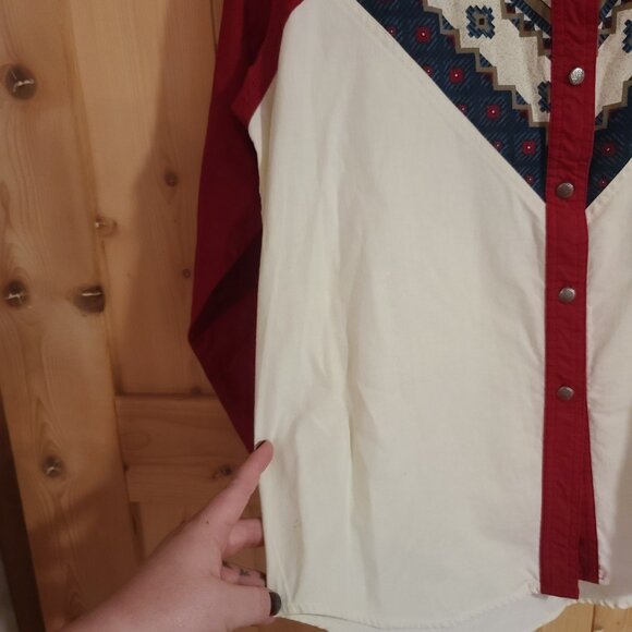 Vintage Wrangler Western Wear Cotton Aztec Button Rodeo Shirt Women’s X Large - Picture 8 of 16